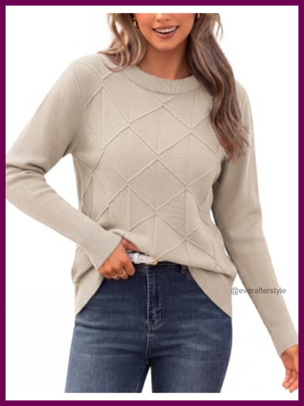 Soft Knit Crewneck Long Sleeve Pullover Sweater for Women Fall Casual